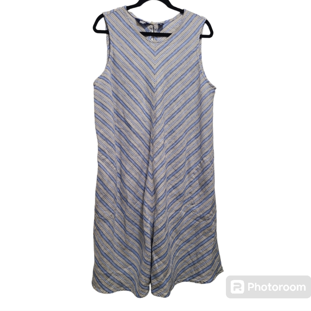 Linen Gauzy Land's End Chevron‎ Print sleeveless Midi side pockets dress
